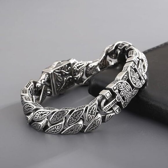 Vintage Cross Men Bracelet Stainless Steel Men's link Bracelet Silver 8.66" - Picture 1 of 6